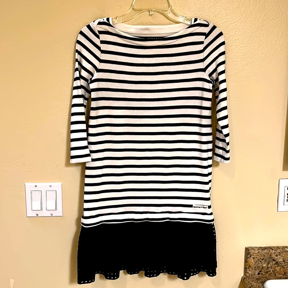 Kate Spade Broome Street drop waist dress, striped black and white
